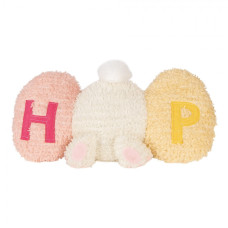 Dekorační polštář růžovo-žlutý zajíček mezi velikonočními vajíčky Hop – 36x12x20 cm