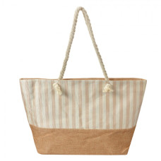 Béžová pruhovaná plážová taška Famke – 55x36 cm