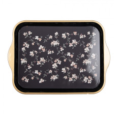Černý tác se zlatými okraji a květy Adri II – 38 x 27 x 2 cm