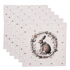 Sada 6 bavněných ubrousků se zajícem s mašlí Vintage Ears – 40x40 cm