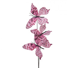 Růžový dekorační zápich do květináče motýlci s flíčky II – 67 cm