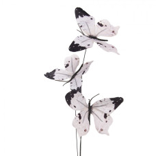 Bílo-černý dekorační zápich do květináče motýlci II – 67 cm