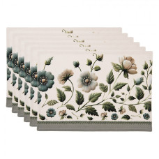 Sada 6 bavlněných prostírek se zelenými květy Gently Blooming – 48x35 cm