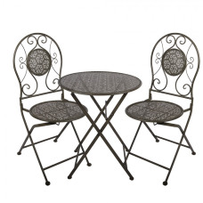 Tmavě zelený zahradní set / bistro set stolek a 2 židle ve vintage stylu Anloo – 60x71 / 2x 50x40x93 cm