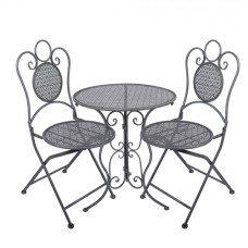 Šedý zahradní set / bistro set stolek a 2 židle ve vintage stylu Beegden – 60x71 / 2x 50x40x93 cm
