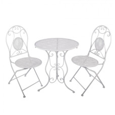 Bílý zahradní set / bistro set stolek a 2 židle ve vintage stylu Ruinen – 60x70 / 2x 50x40x93 cm