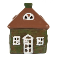 Keramický zelený svícen na čajovou svíčku ve tvaru domečku Woudenberg III – 12x9x14 cm