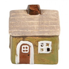 Keramický zelený svícen na čajovou svíčku ve tvaru domečku Woudenberg IV – 8x7x10 cm