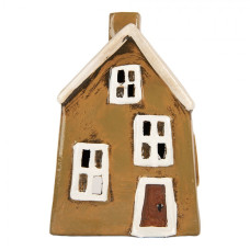 Keramický béžový svícen na čajovou svíčku ve tvaru domečku Woudenberg V – 12x8x17 cm