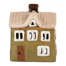 Keramický zelený svícen na čajovou svíčku ve tvaru domečku Woudenberg VI – 11x7x13 cm