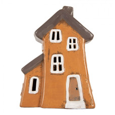 Keramický oranžový svícen na čajovou svíčku ve tvaru domečku Woudenberg VIII – 16x11x20 cm