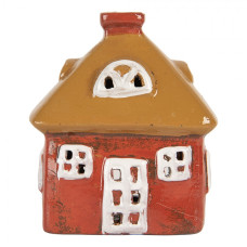 Keramický oranžový svícen na čajovou svíčku ve tvaru domečku Rijssen VII – 9x6x10 cm
