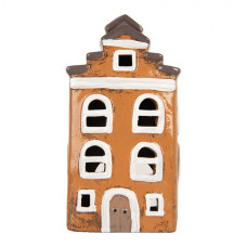 Keramický oranžový svícen na čajovou svíčku ve tvaru domečku Nuenen I – 13x10x23 cm