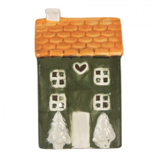 Keramický zelený svícen na čajovou svíčku ve tvaru domečku Nuenen IV – 9x10x16 cm
