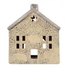 Keramický šedobéžový svícen na čajovou svíčku ve tvaru domečku Oisterwijk VI – 13x9x16 cm