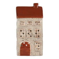 Keramický bílo-červený svícen na čajovou svíčku ve tvaru domečku Loenen III – 13x9x25 cm