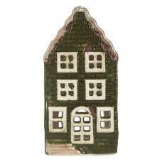 Keramický zelený svícen na čajovou svíčku ve tvaru domečku Loenen VI – 8x8x15 cm
