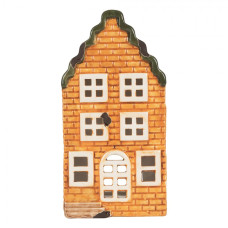 Keramický oranžový svícen na čajovou svíčku ve tvaru domečku Loenen VII – 10x10x19 cm