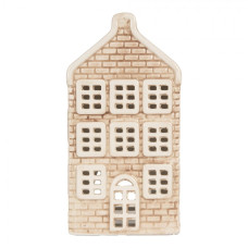 Keramický béžový svícen na čajovou svíčku ve tvaru domečku Loenen IX – 10x10x19 cm