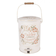 Bílý kovový odpadkový koš s květy Garden Clippings – 25x27x32 cm