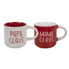 Sada 2 červeno-bílých vánočních hrnků Papa Claus / Mama Claus – 2x 400 ml