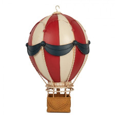 Dekorace červeno-bílý horkovzdušný balón ve vintage stylu – 25x42 cm