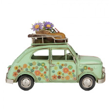 Dekorace zelené hippie auto brouk s květy – 26x12x18 cm