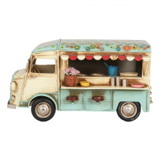 Dekorace tyrkysový hippie food truck / dodávka s květy – 26x14x14 cm