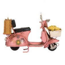 Dekorace růžová motorka s květy ve vintage stylu – 12x6x8 cm