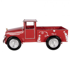 Kovová vánoční dekorace červené auto pick-up – 42x18x19 cm