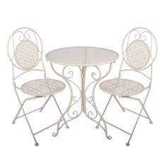 Bílý zahradní set / bistro set stolek a 2 židle ve vintage stylu Bladel – 60x74 / 2x 50x40x92 cm
