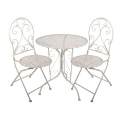 Bílý zahradní set / bistro set stolek a 2 židle ve vintage stylu Hallum – 60x70 / 2x 39x39x94 cm