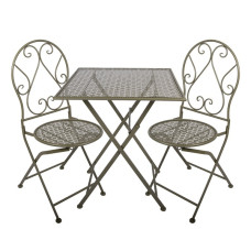 Tmavě zelený zahradní set / bistro set stolek a 2 židle ve vintage stylu Oostkamp – 60x70 / 2x 50x40x93 cm