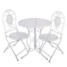 Bílý zahradní set / bistro set stolek a 2 židle ve vintage stylu Tholen – 60x70 / 2x 50x40x93 cm