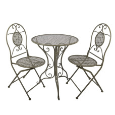 Tmavě zelený zahradní set / bistro set stolek a 2 židle ve vintage stylu Zundert – 60x70 / 2x 50x40x93 cm