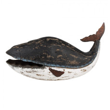 Dřevěná dekorace bílo-šedé velryby Seaside – 23 cm