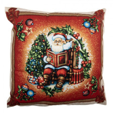 Červený povlak na polštář se Santa Clausem s knihou – 45x45 cm