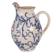 Keramický dekorační džbán / konvička s modrými květy Saten S – 16x12x19 cm