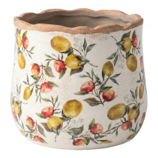 Keramický květináč s bílou glazurou a citrony Tuscany L – 18x16 cm
