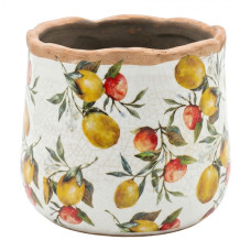 Keramický květináč s bílou glazurou a citrony Tuscany M – 14x12 cm