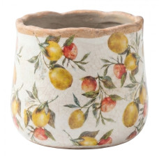 Keramický květináč s bílou glazurou a citrony Tuscany S – 11x10 cm