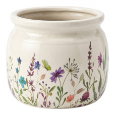 Keramický květináč s modrými a fialovými lučními kvítky Renesse M – 16x13 cm