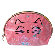 Růžová kosmetická taštička s kočičkou Meow – 22x8x14 cm