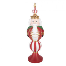Červená plastová vánoční dekorace Louskáček s LED světlem – 17x16x57 cm