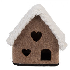 Hnědá textilní dekorativní figurka domeček – 13x10x13 cm