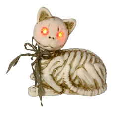 Bílá plastová halloweenská dekorace kočka