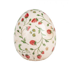 Béžovo-červená keramická figurka vejce s jahodami Wild Strawberries – 14x16 cm