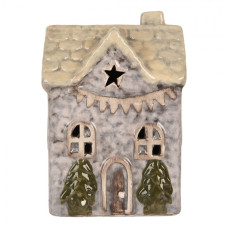 Šedý keramický domeček s LED světlem – 6x6x10 cm