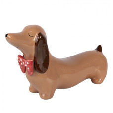 Hnědá porcelánová vánoční dekorace jezevčík – 26x7x15 cm