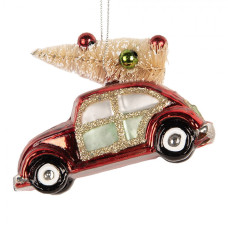 Červená skleněná vánoční ozdoba auto – 8x4x6 cm
